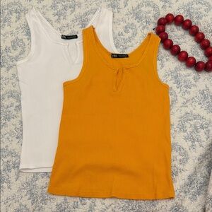 Zara White and Orange Tank Tops